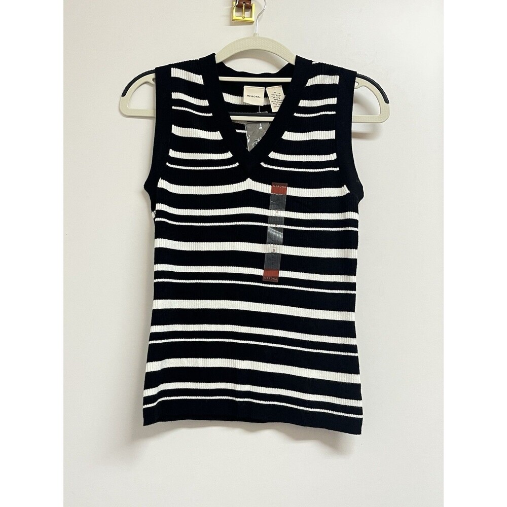 NWT Merona Women's Black and White Striped Sweater Vest S